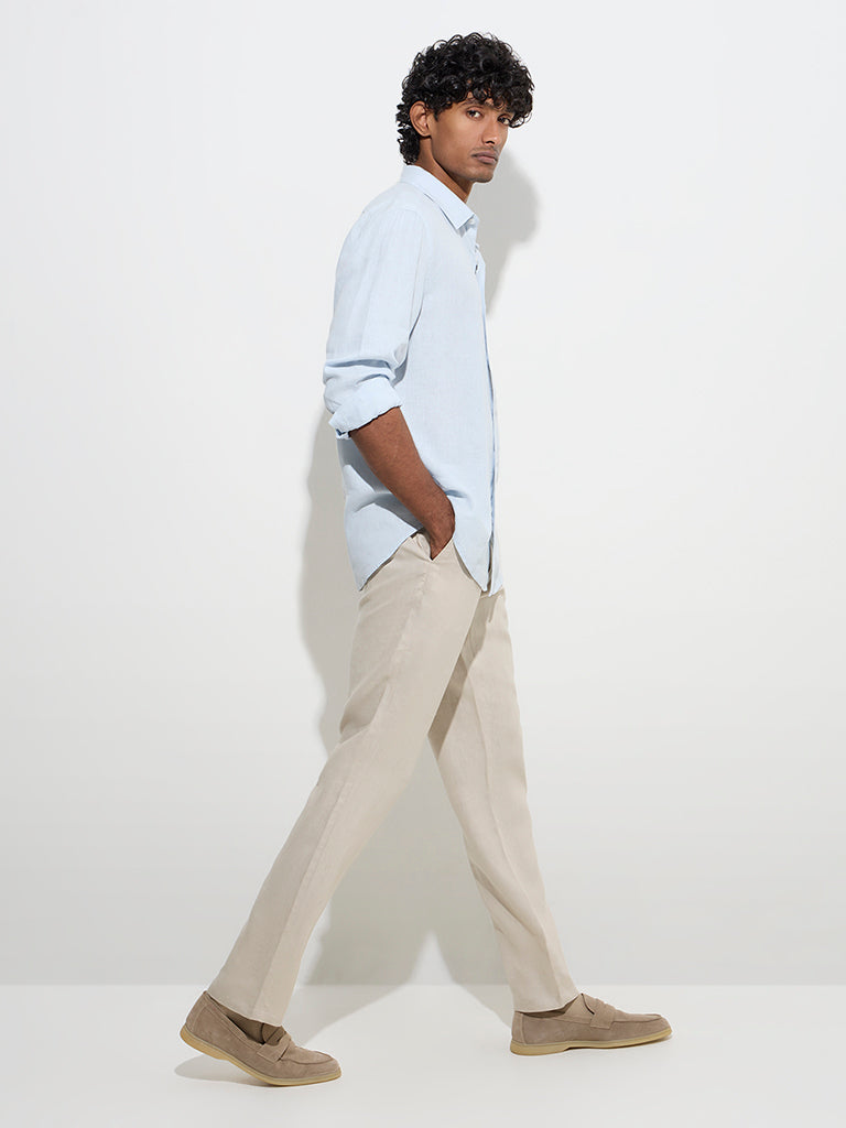 Ascot Light Blue Solid Relaxed-Fit Linen Shirt