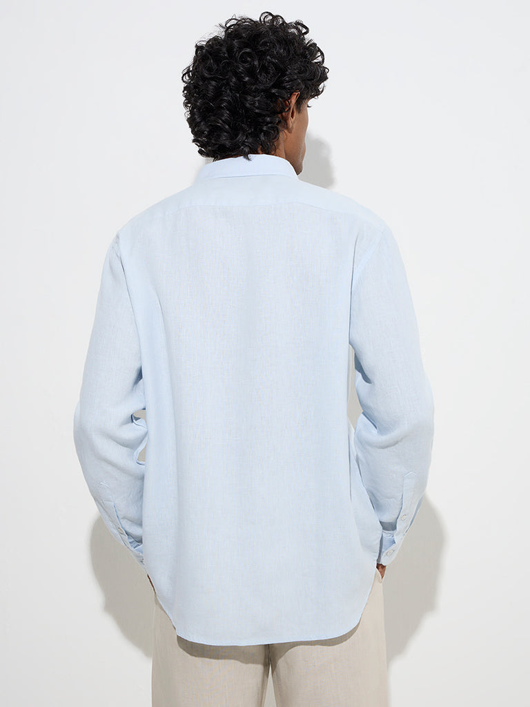 Ascot Light Blue Solid Relaxed-Fit Linen Shirt