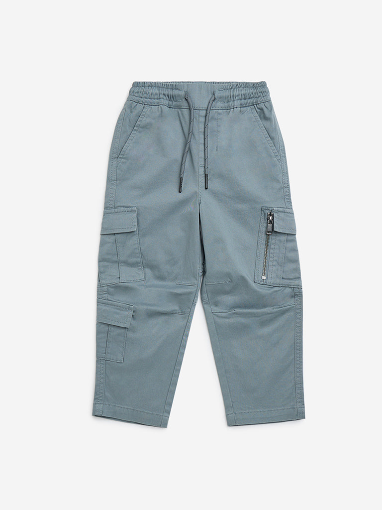 HOP Kids Teal Cargo-Style Mid-Rise Cotton-Blend Pants