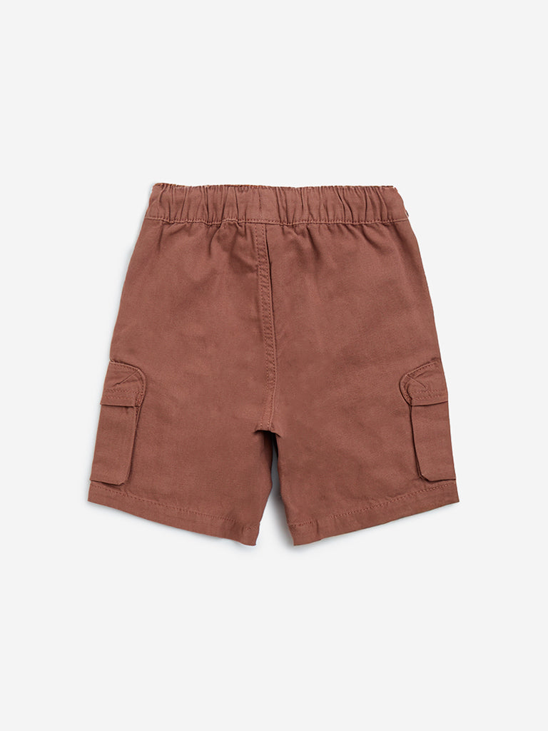 HOP Kids Brown Mid-Rise Cotton Shorts