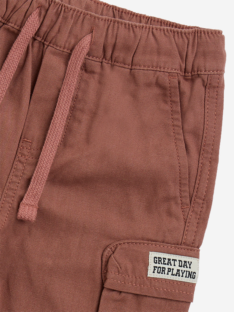 HOP Kids Brown Mid-Rise Cotton Shorts