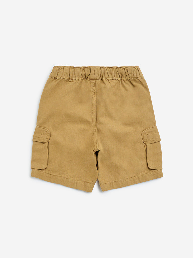 westisde HOP Boys' Kids Mustard Mid-Rise Cotton Shorts for Casual Wear Back View