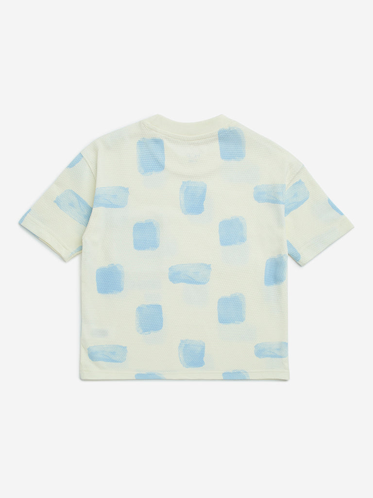 HOP Kids Blue Abstract Printed Cotton T-Shirt