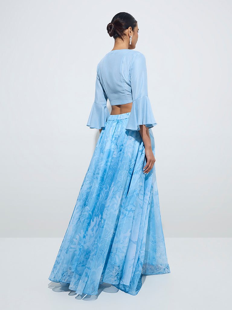 Vark Blue Printed Brasso Skirt