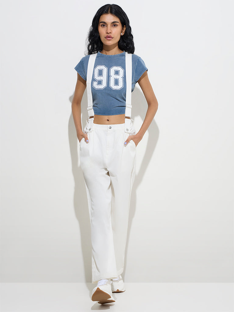 Nuon Off-White High-Rise Cotton Trousers with Suspenders