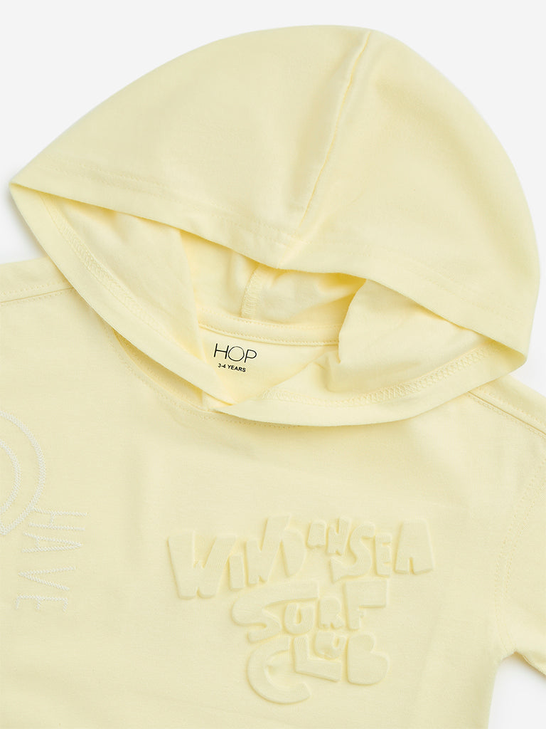 HOP Kids Yellow Text Embossed Cotton Hoodie