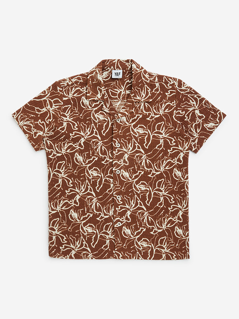 Y&F Kids Brown Floral Patterned Shirt