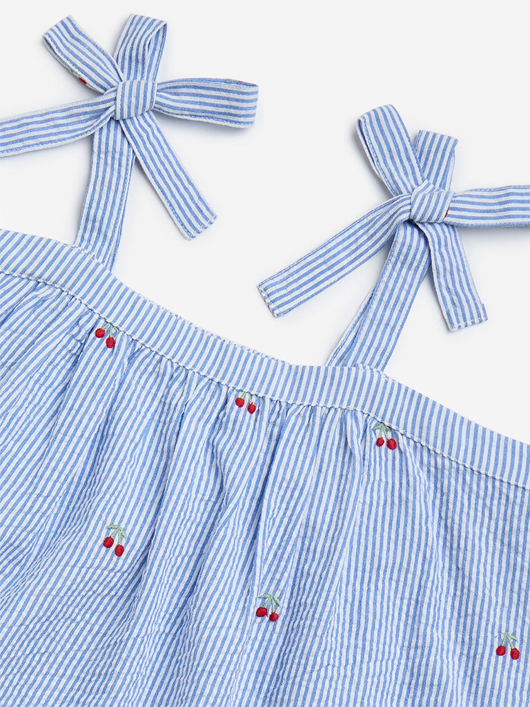 Y&F Kids Blue Stripe Printed Cotton Top