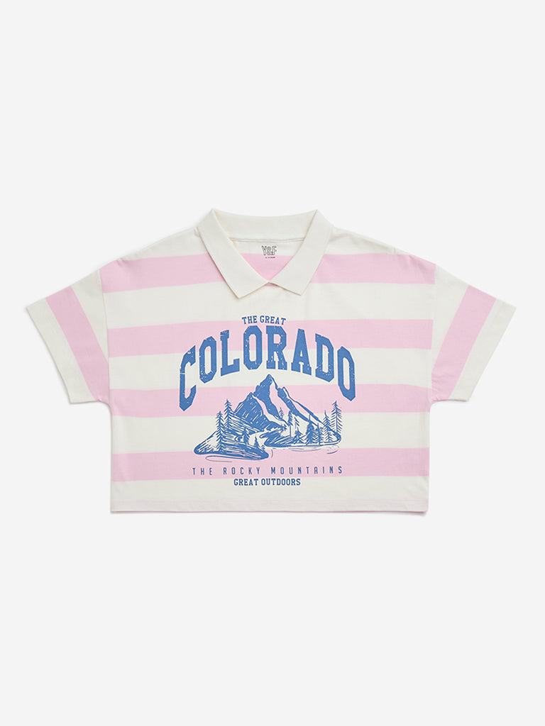 Y&F Kids Pink Cityscape Design Cotton T-Shirt