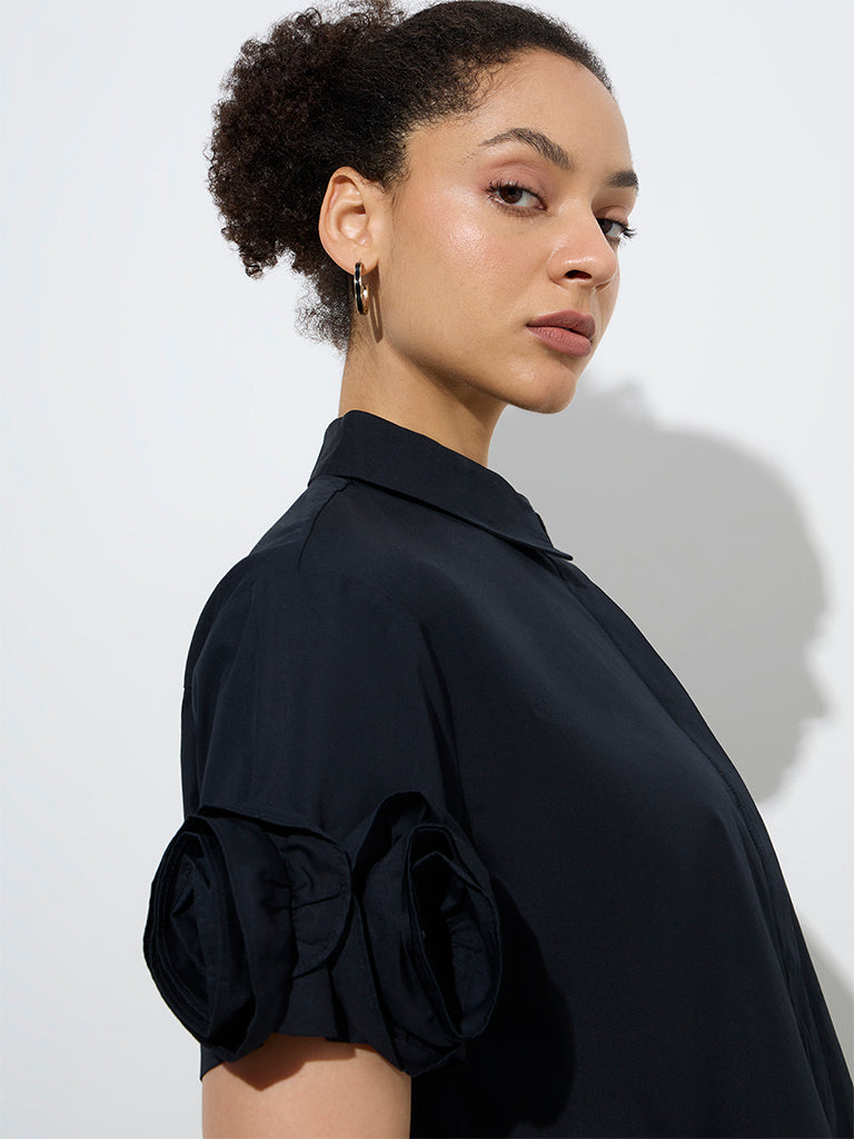 Wardrobe Black Floral Applique-Detailed Shirt