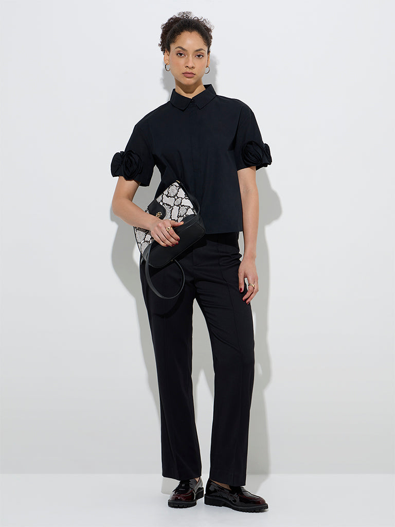 Wardrobe Black Floral Applique-Detailed Shirt