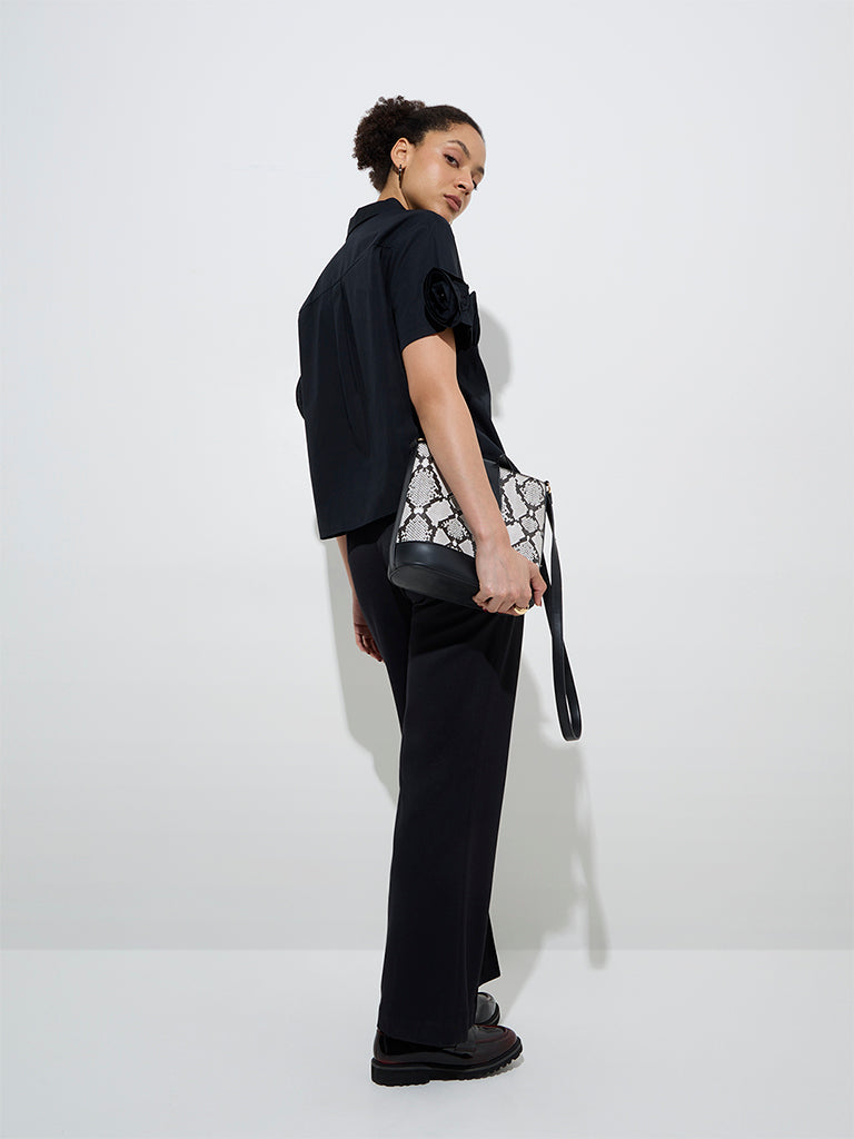 Wardrobe Black Floral Applique-Detailed Shirt