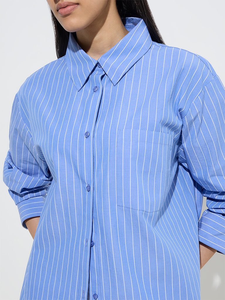 LOV Blue Pinstripe Detailed Cotton Shirt