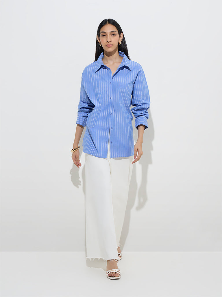 LOV Blue Pinstripe Detailed Cotton Shirt