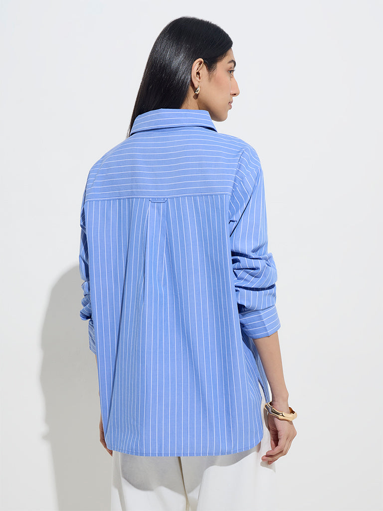 LOV Blue Pinstripe Detailed Cotton Shirt
