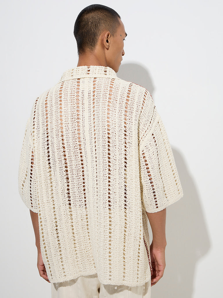 ETA Maroon Crochet-Detailed Relaxed-Fit Shirt
