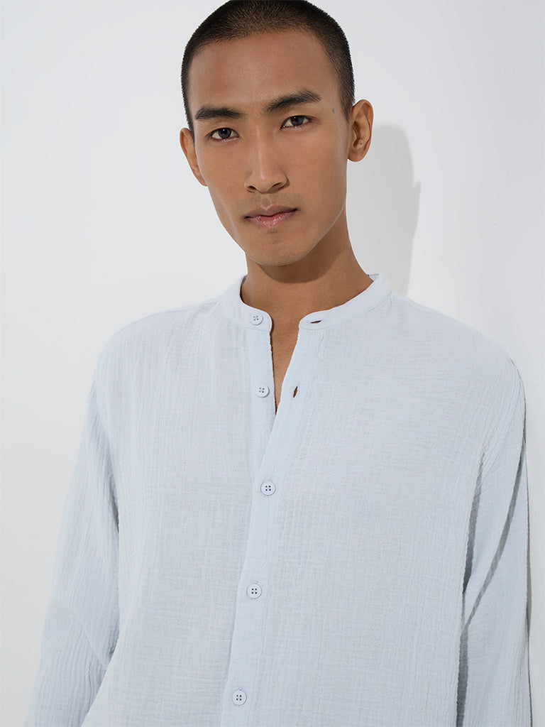 ETA Light Blue Crinkle Textured Relaxed-Fit Cotton Shirt