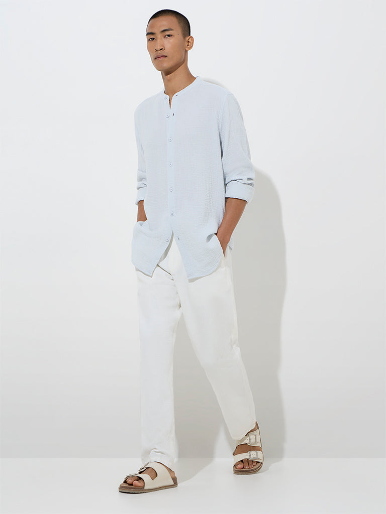 ETA Light Blue Crinkle Textured Relaxed-Fit Cotton Shirt