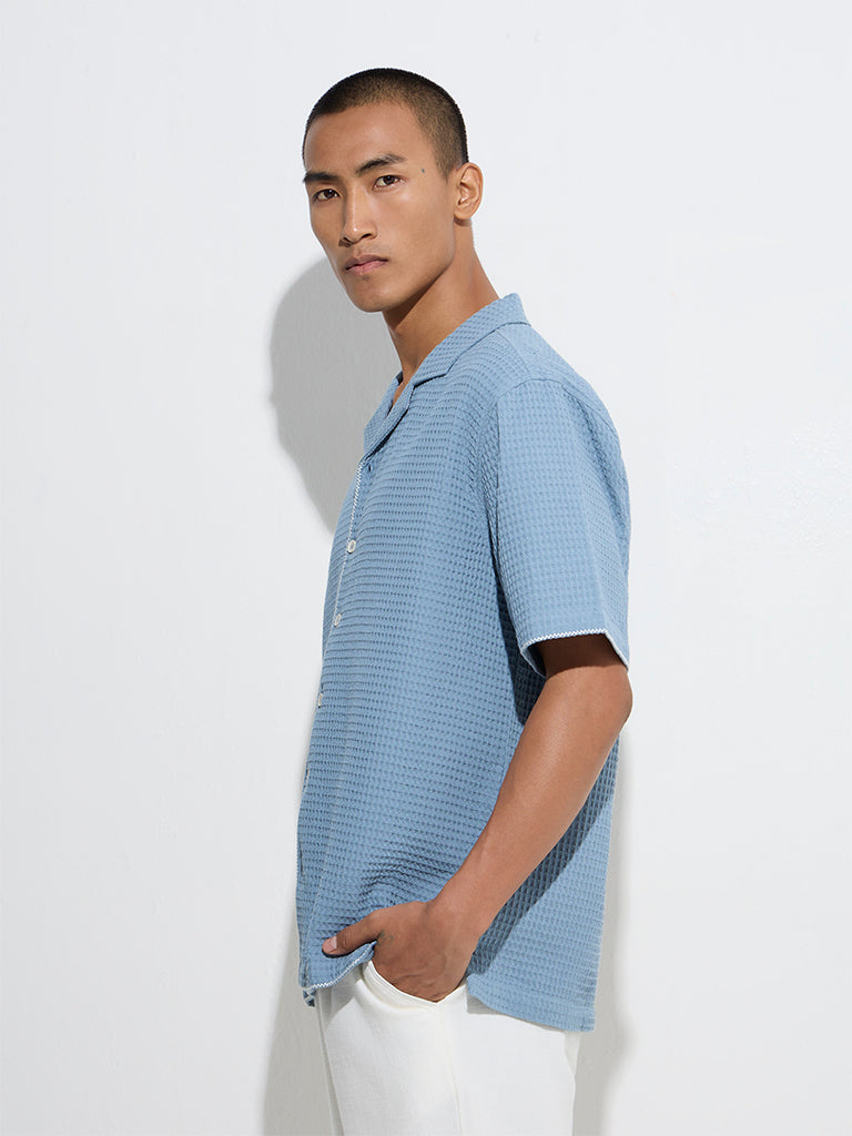 ETA Light Blue Waffle-Textured Relaxed-Fit Cotton Shirt