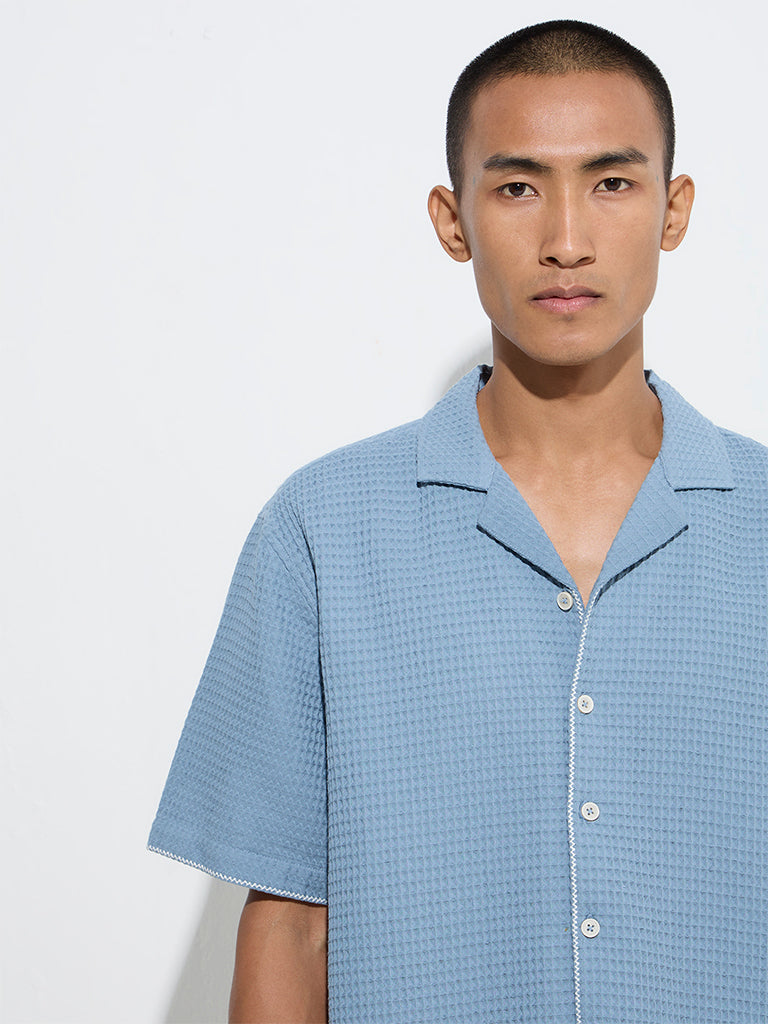 ETA Light Blue Waffle-Textured Relaxed-Fit Cotton Shirt