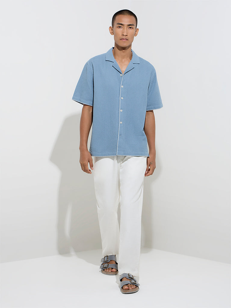 ETA Light Blue Waffle-Textured Relaxed-Fit Cotton Shirt