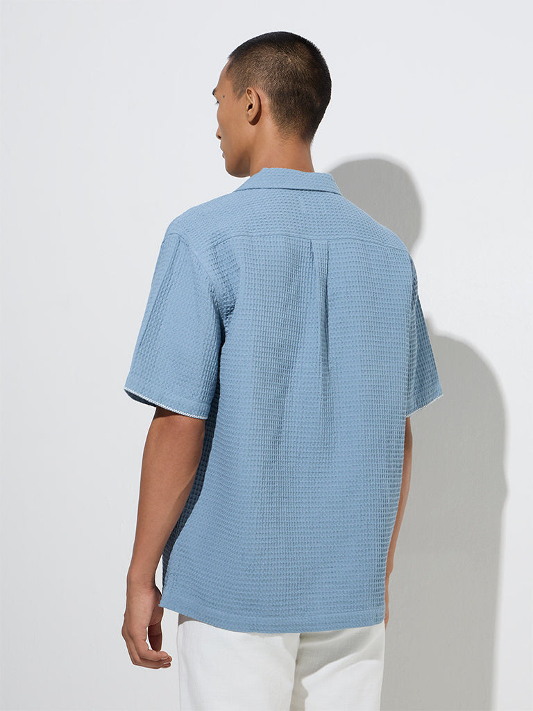 ETA Light Blue Waffle-Textured Relaxed-Fit Cotton Shirt