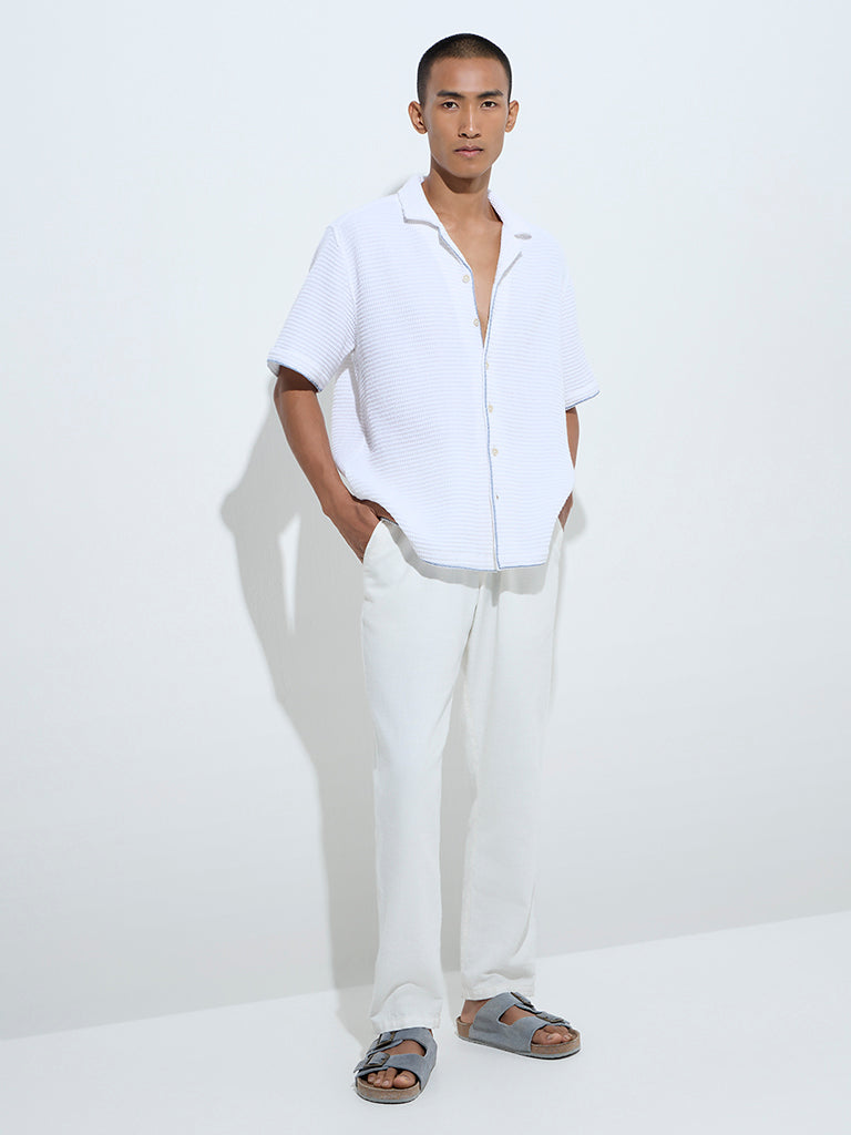 Westside ETA Men's White Waffle-Textured Relaxed-Fit Cotton Shirt for Casual Wear Full View