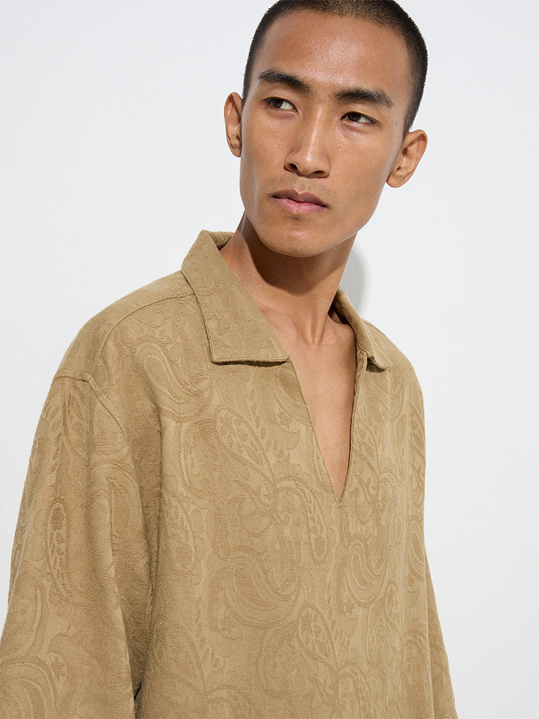 ETA Brown Paisley Design Relaxed-Fit Cotton T-Shirt