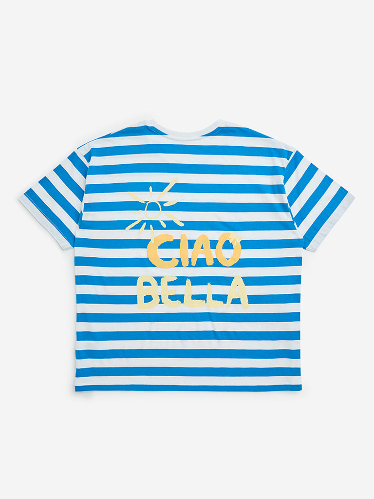 Y&F Kids Blue Stripe Pattern Cotton T-Shirt