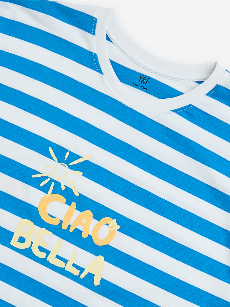 Y&F Kids Blue Stripe Pattern Cotton T-Shirt