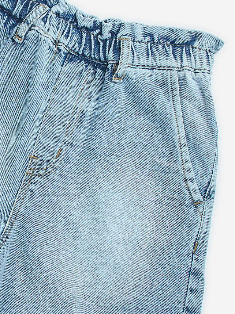 Y&F Kids Blue Ruffle Design High-Rise Denim Shorts