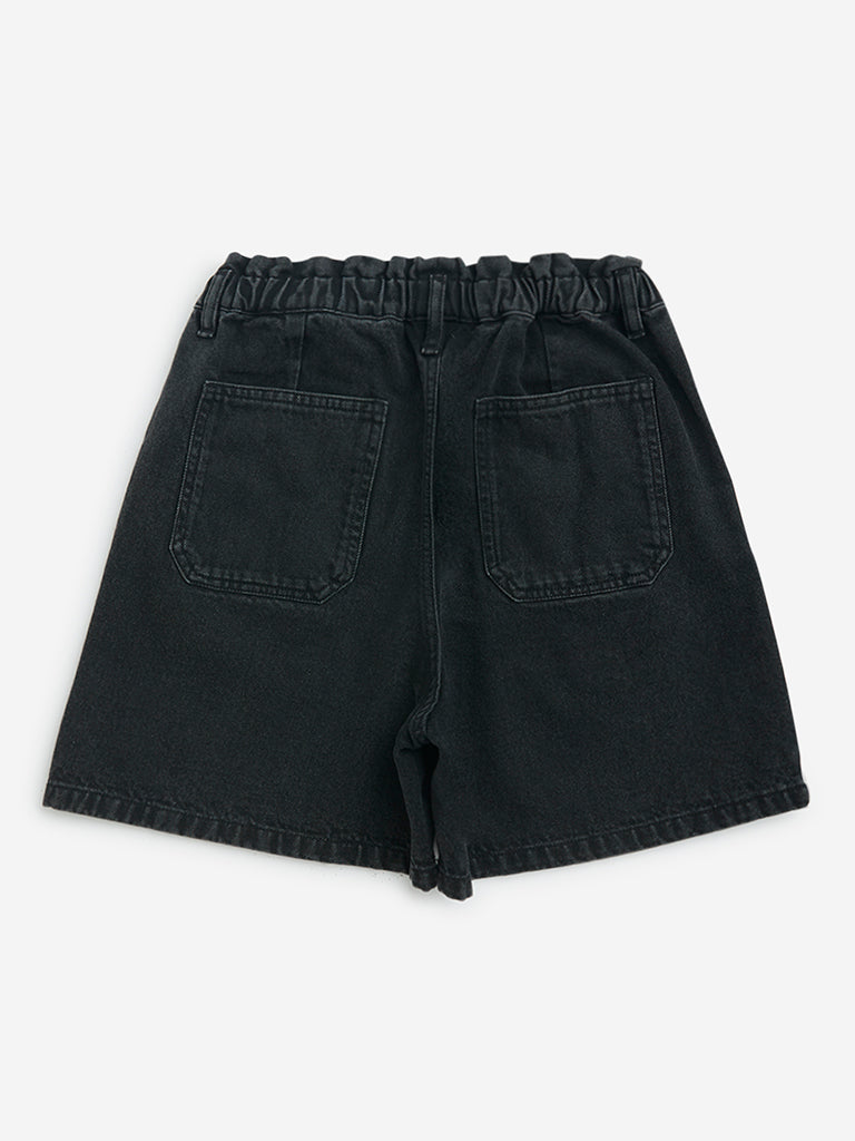 Buy Y&F Kids Black Ruffle Design High-Rise Denim Shorts from Westside