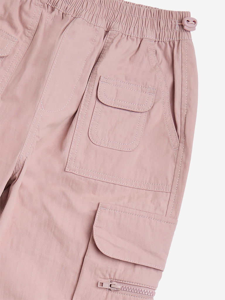 Westside Y&F Girls' Pink High-Rise Cotton-Blend Joggers for Casual Wear Zoom View