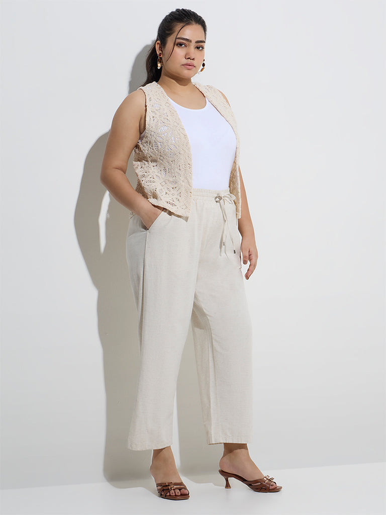 Gia Beige Crochet Design Cotton-Blend Shrug