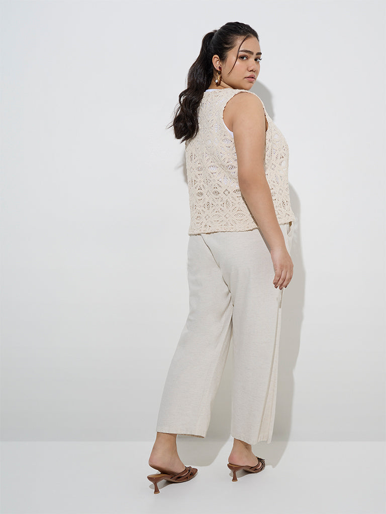 Gia Beige Crochet Design Cotton-Blend Shrug