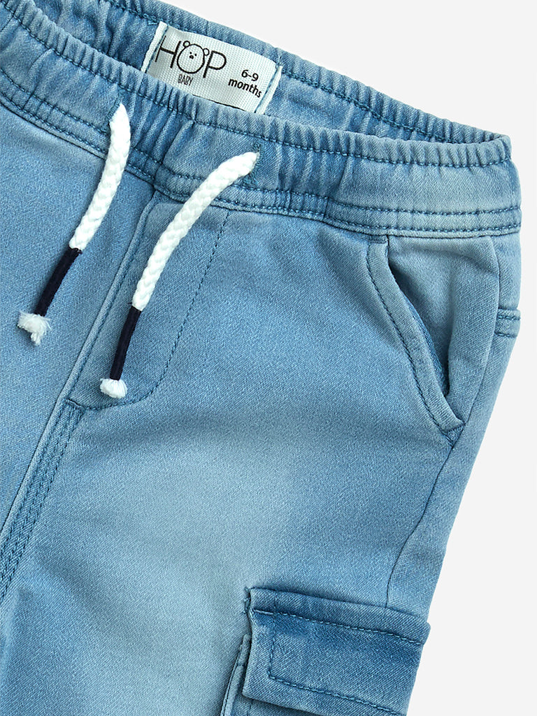 HOP Baby Light Blue Faded Mid-Rise Denim Joggers