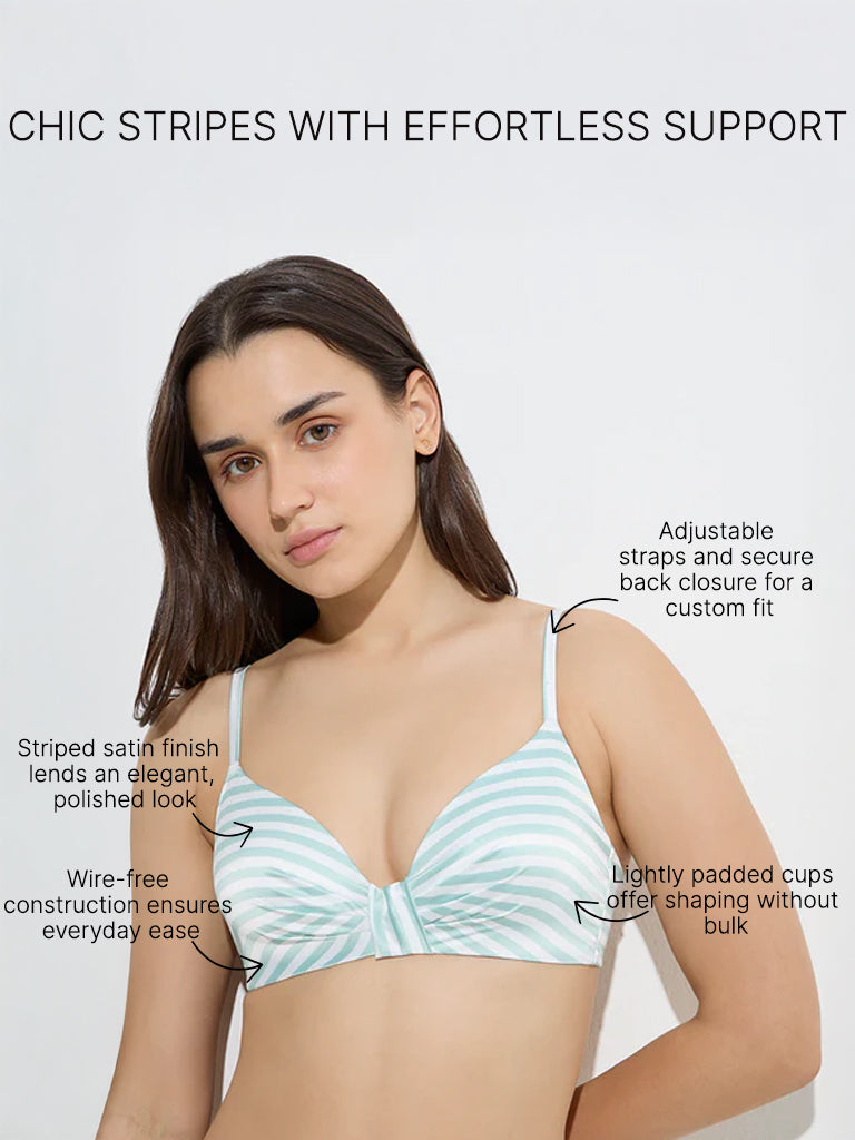 Wunderlove Green Striped Satin Padded Bra