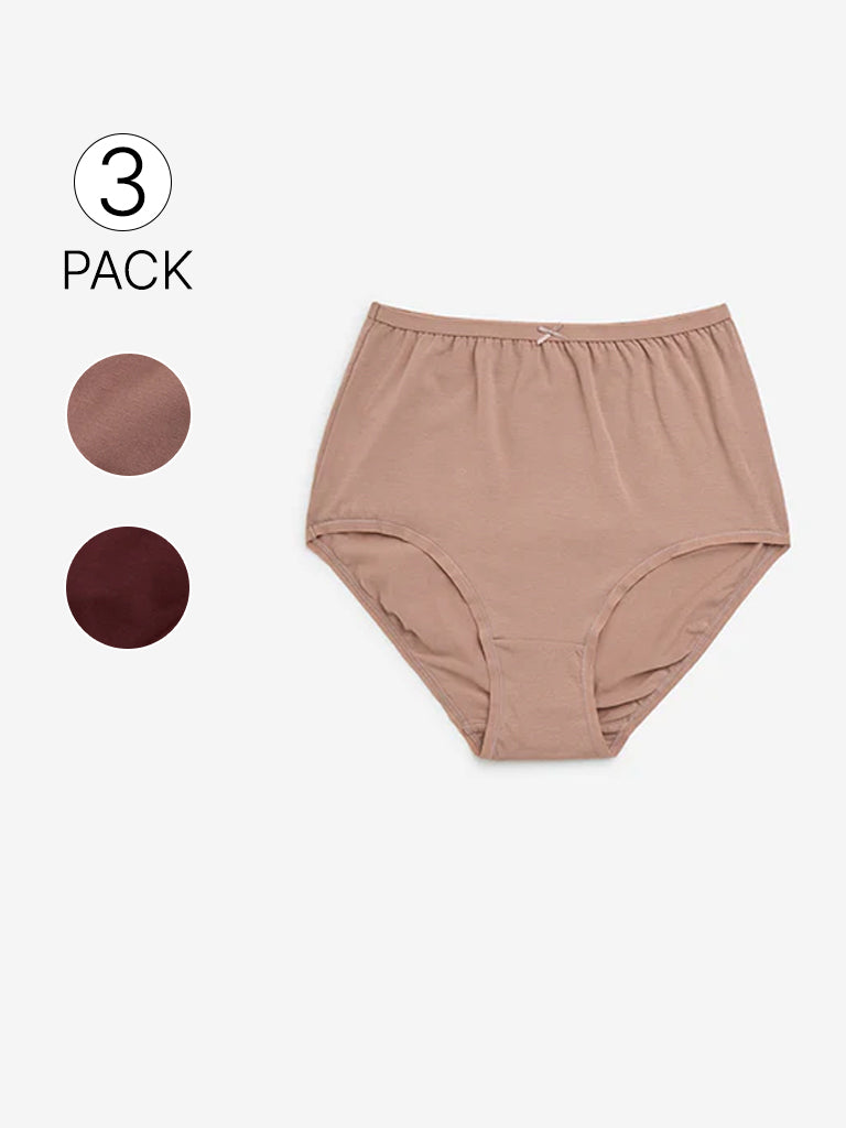 Westside Wunderlove Women's Dusty Rose Cotton-Blend Full Briefs - Pack of 3 for Casual Wear Infographic Image
