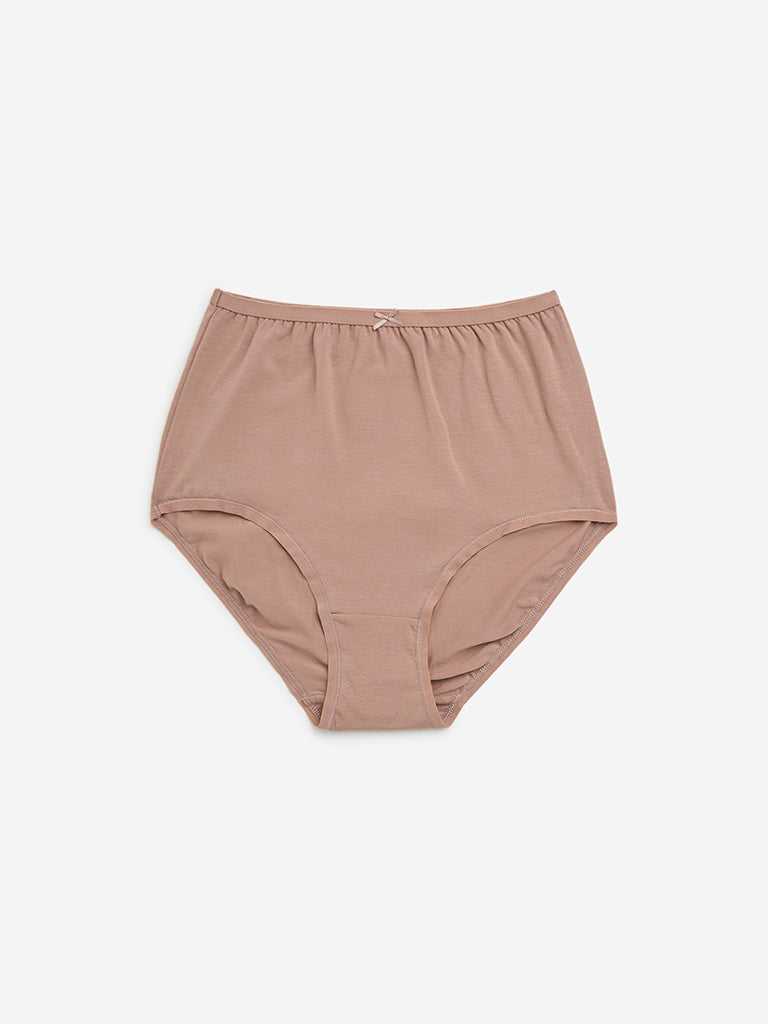 Westside Wunderlove Women's Dusty Rose Cotton-Blend Full Briefs - Pack of 3 for Casual Wear Flatlay Front View
