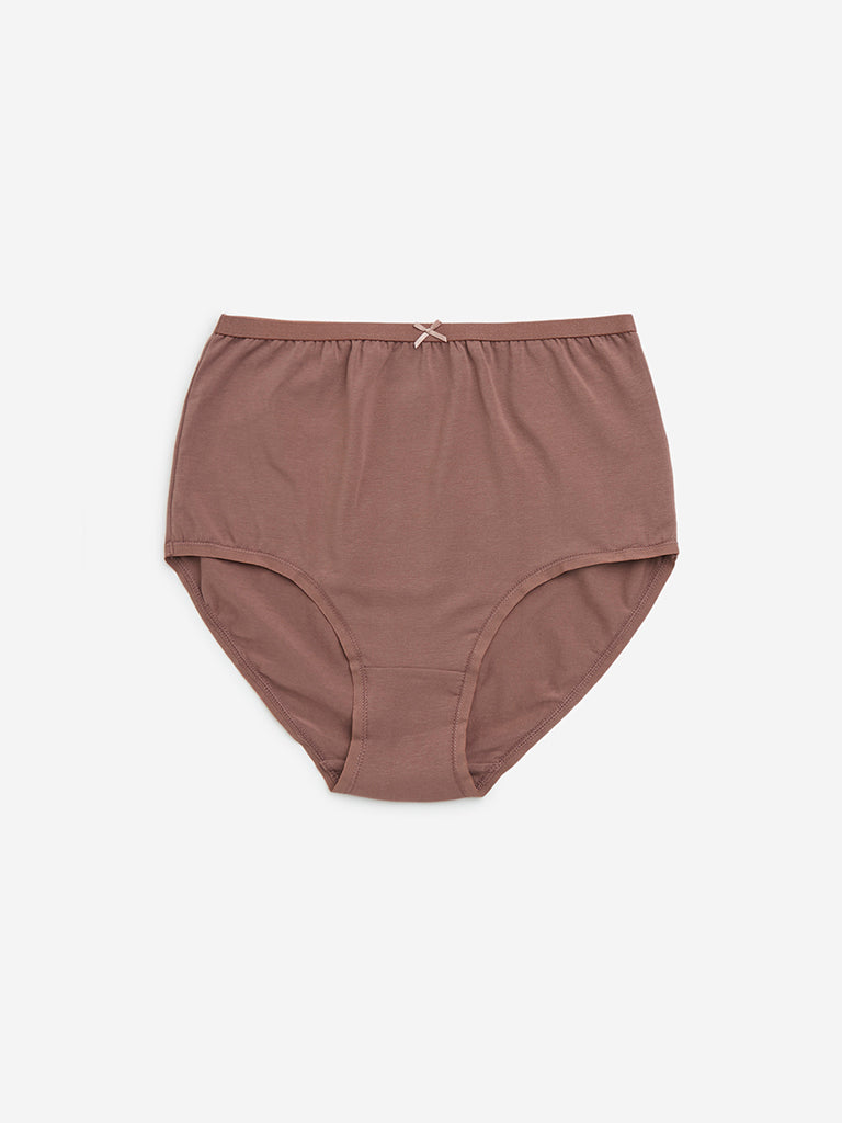 Westside Wunderlove Women's Dusty Rose Cotton-Blend Full Briefs - Pack of 3 for Casual Wear Flatlay Front View