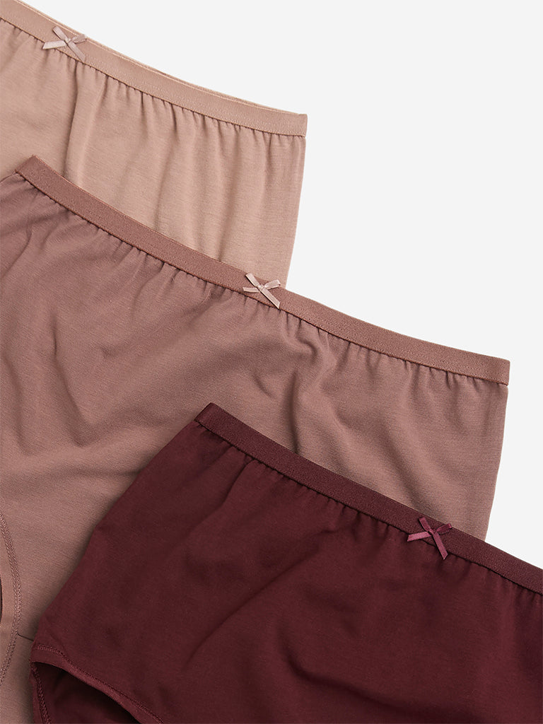 Westside Wunderlove Women's Dusty Rose Cotton-Blend Full Briefs - Pack of 3 for Casual Wear Flatlay Zoomed View