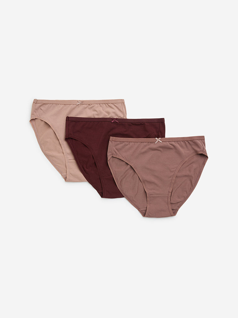 Westside Wunderlove Women's Dusty Pink Cotton-Blend Briefs - Pack of 3 for Casual Wear Flatlay Front View