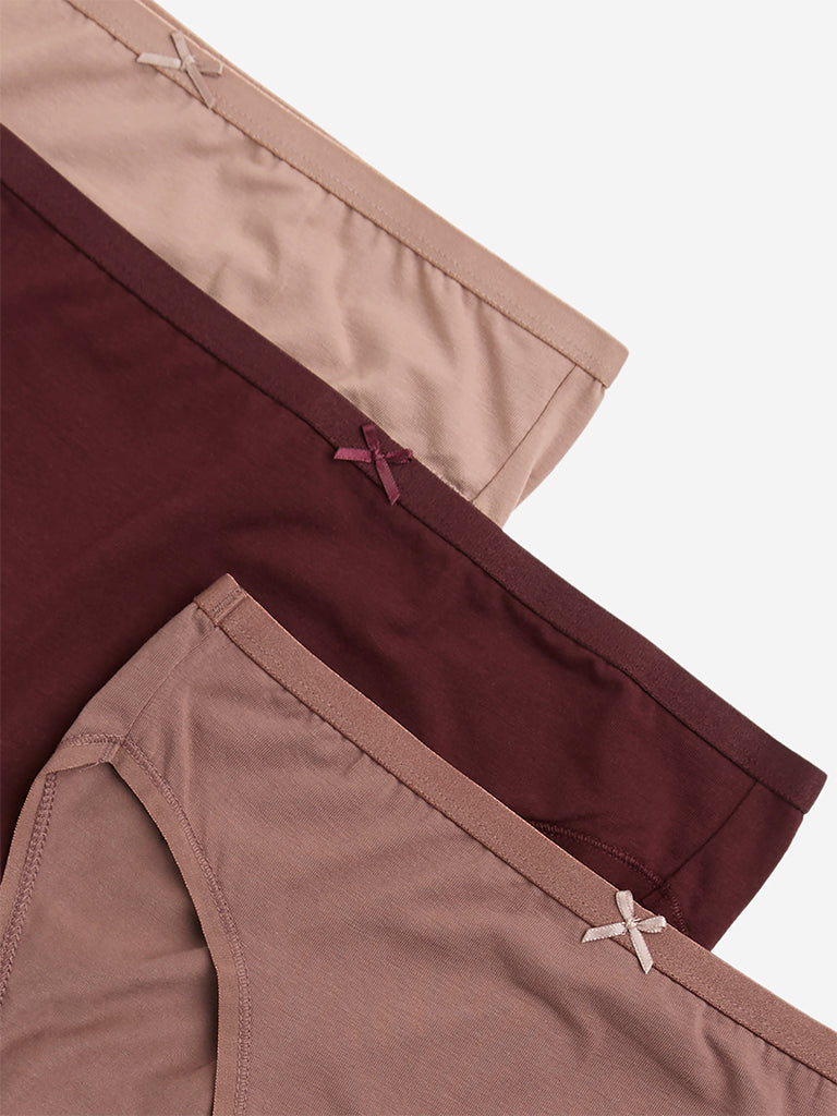 Westside Wunderlove Women's Dusty Pink Cotton-Blend Briefs - Pack of 3 for Casual Wear Flatlay Zoomed View