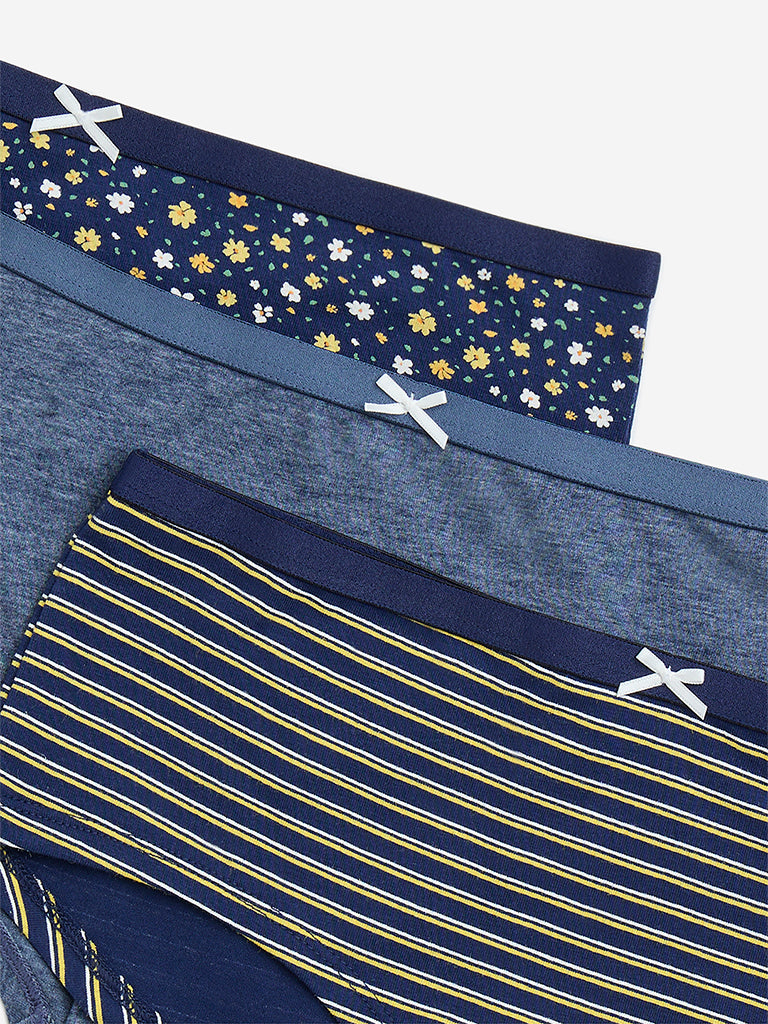 Wunderlove Blue Cotton-Blend Low-Rise Briefs - Pack of 3