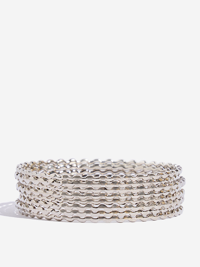 Westside Accessories Silver Wavy Bangles - Pack of 8
