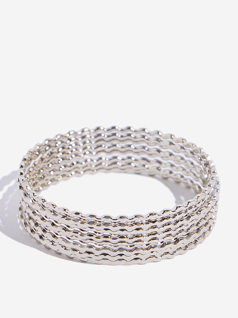 Westside Accessories Silver Wavy Bangles - Pack of 8