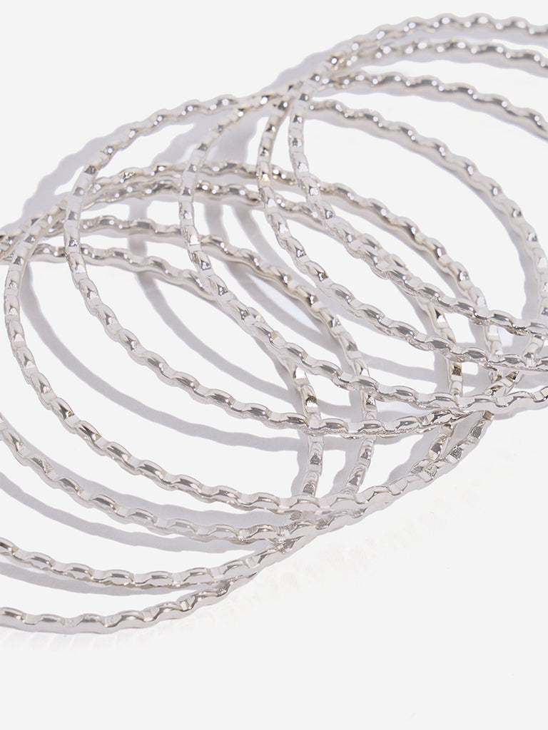 Westside Accessories Silver Wavy Bangles - Pack of 8