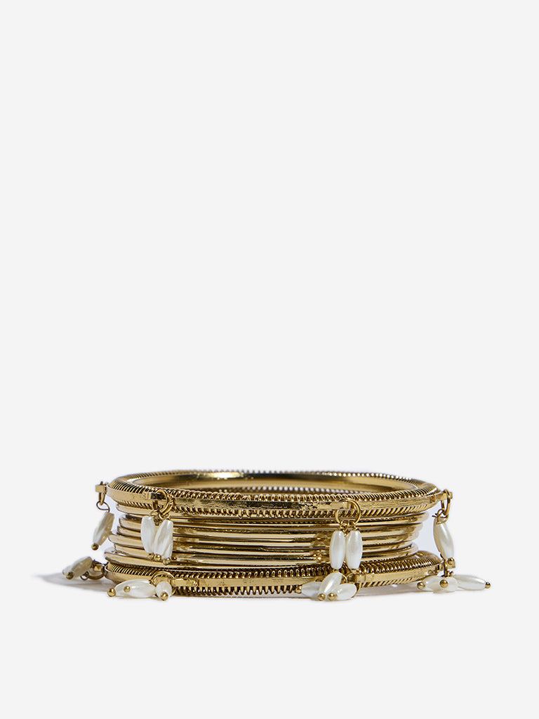 Westside Accessories Gold Rice Pearl Bangles Set - Pack of 9