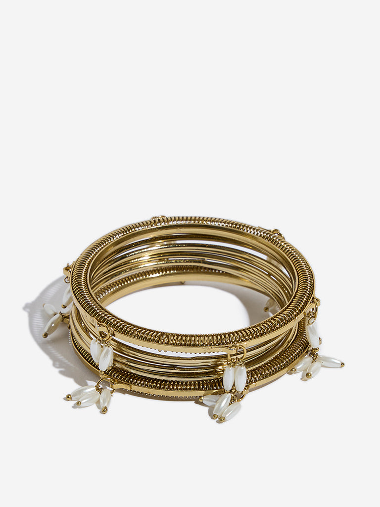 Westside Accessories Gold Rice Pearl Bangles Set - Pack of 9