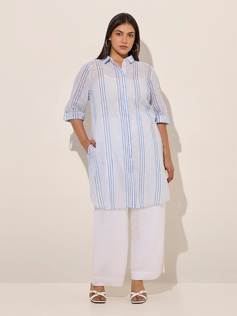 Gia Light Blue Striped Cotton Tunic